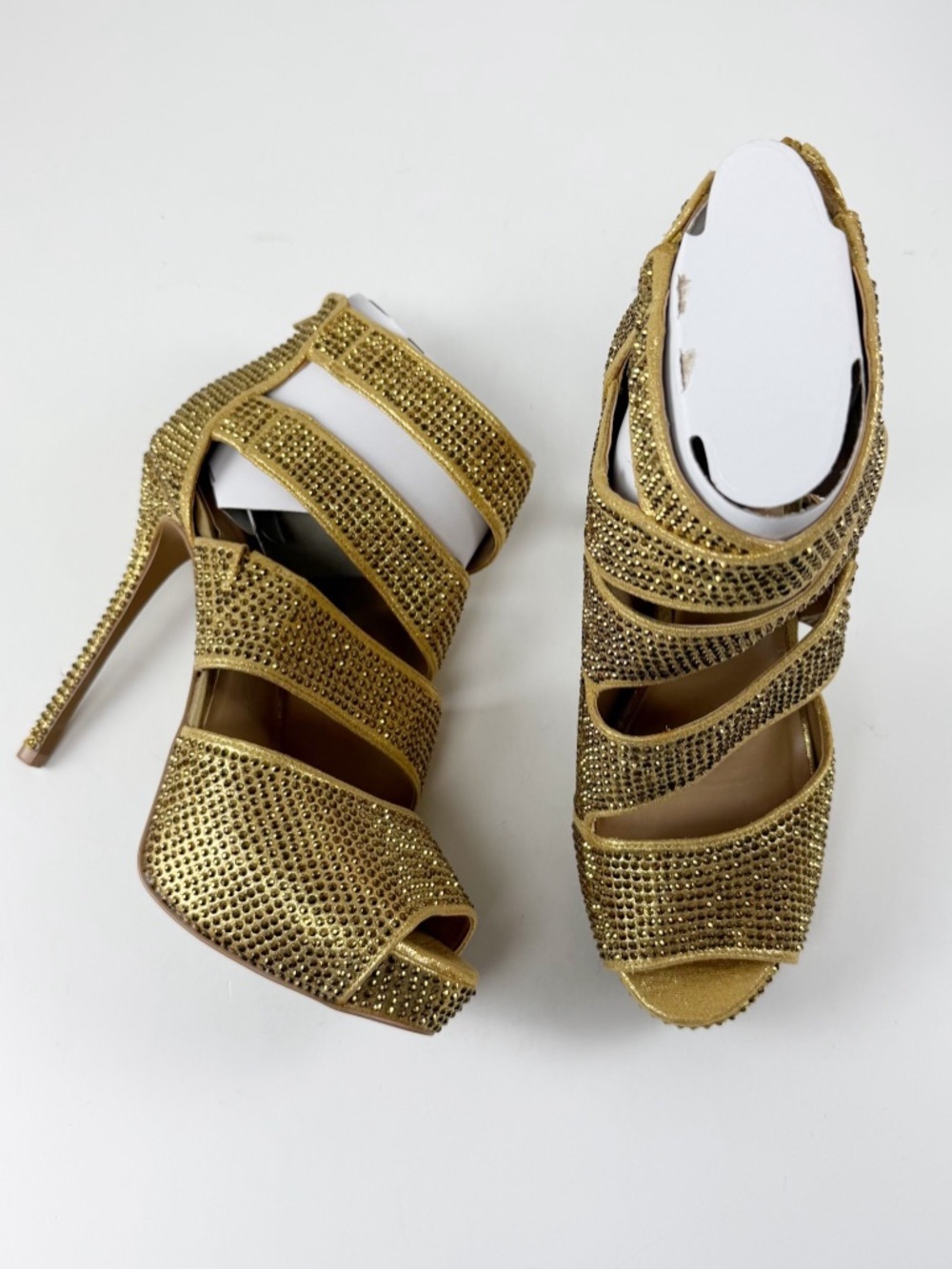 Thalia Sodi Lana Embellished Platform Pumps Womens 10.5M Gold Rhinestone NEW